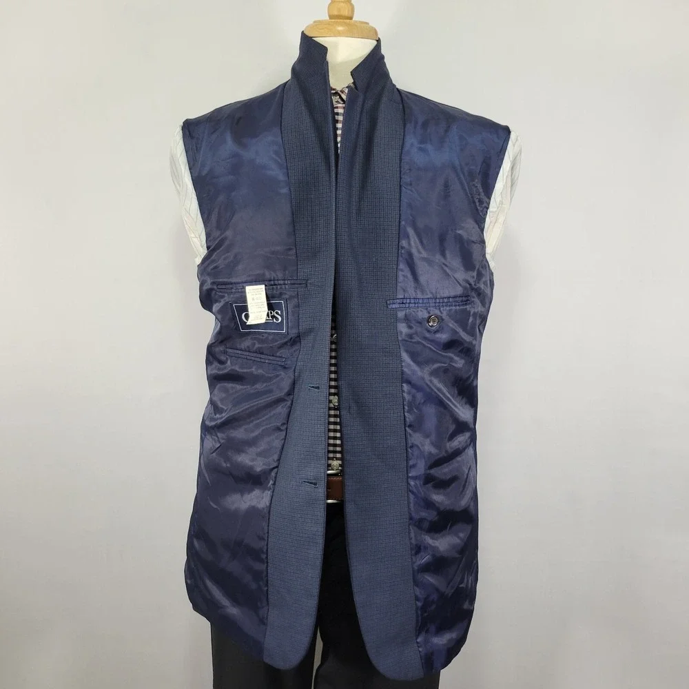 Chaps Men's Sport Coat Blazer Two Button Navy Blue‎ Checked Polyester Rayon 42L